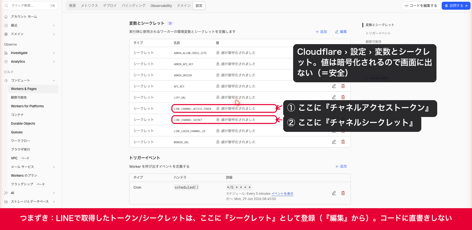 Cloudflare Workers の変数とシークレット設定