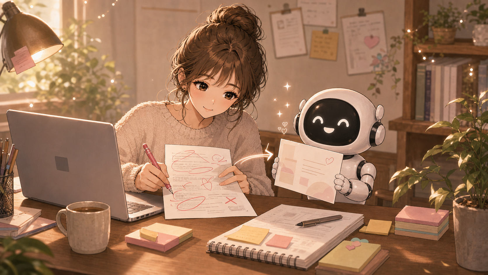 初回の直しを2回目の提案へ変えるAI仕事の机