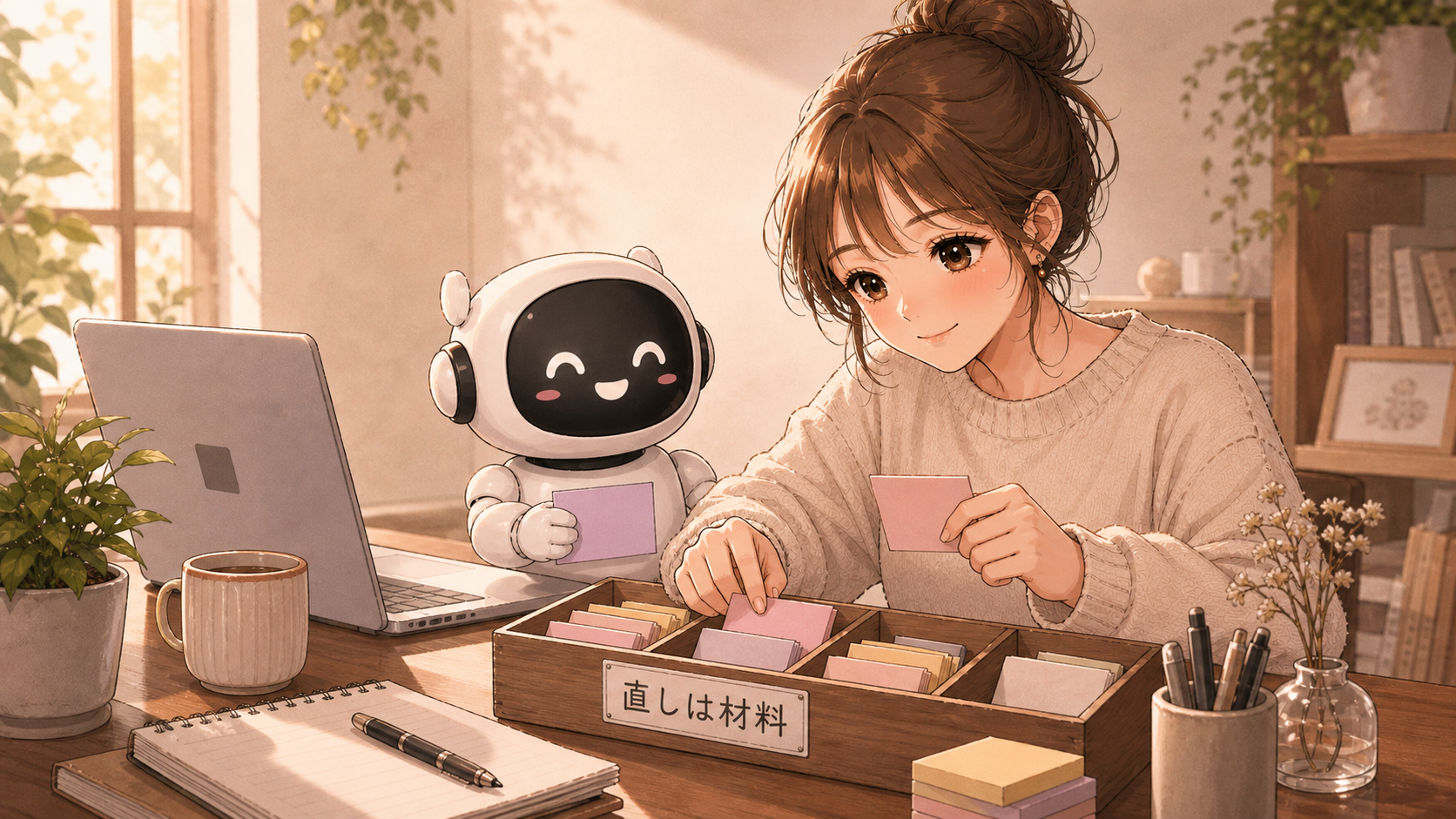 直しを材料として整理する作業トレイ
