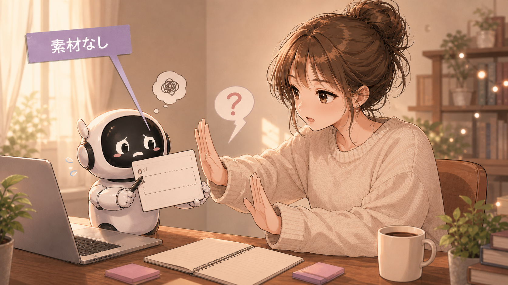 素材なしの状態でAIを止める場面