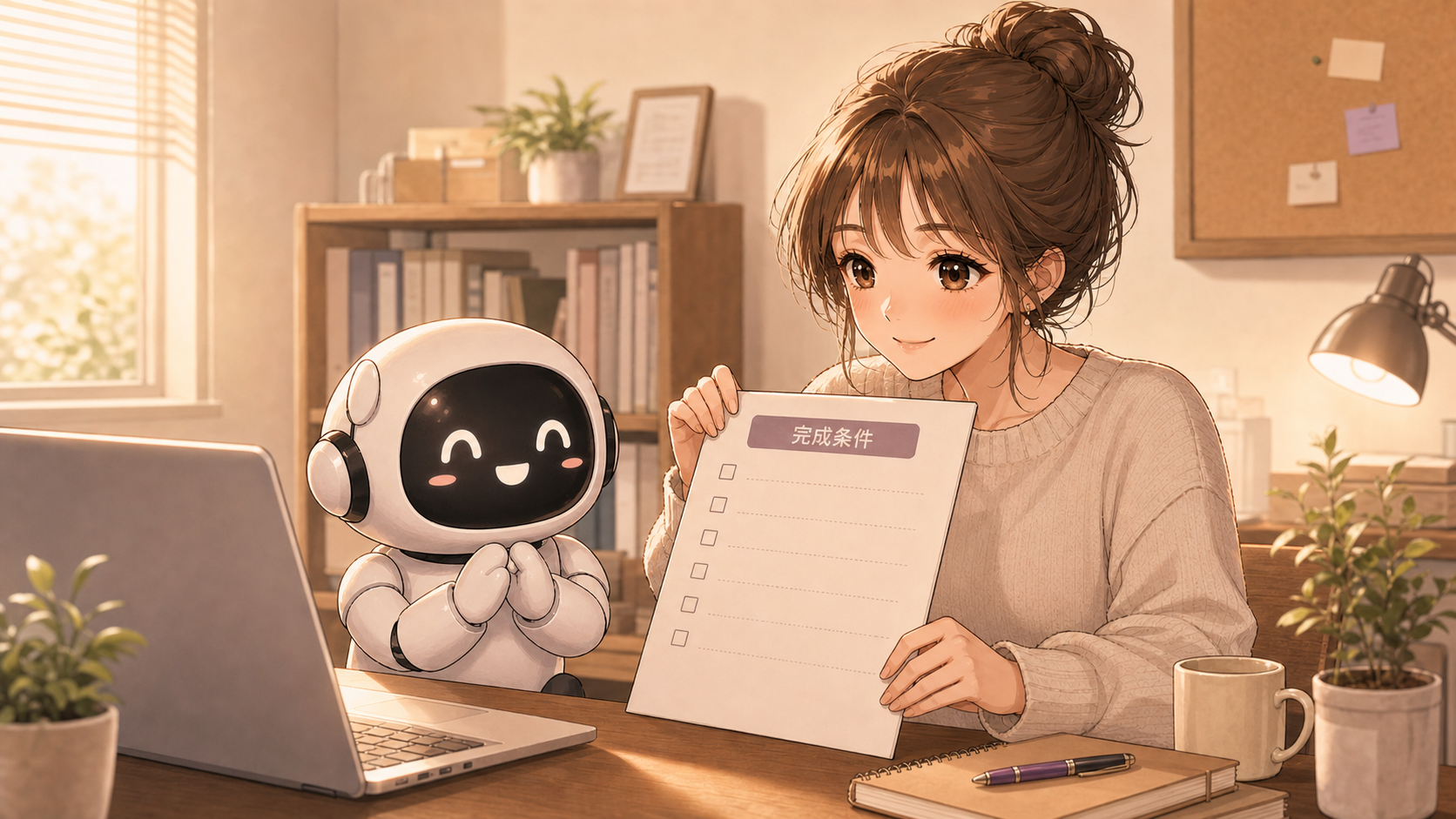 完成条件シートを先に置く作業場